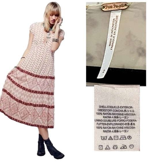 Free People Bella Notte Midi Dress Pink Combo Size 2 - Picture 7 of 9